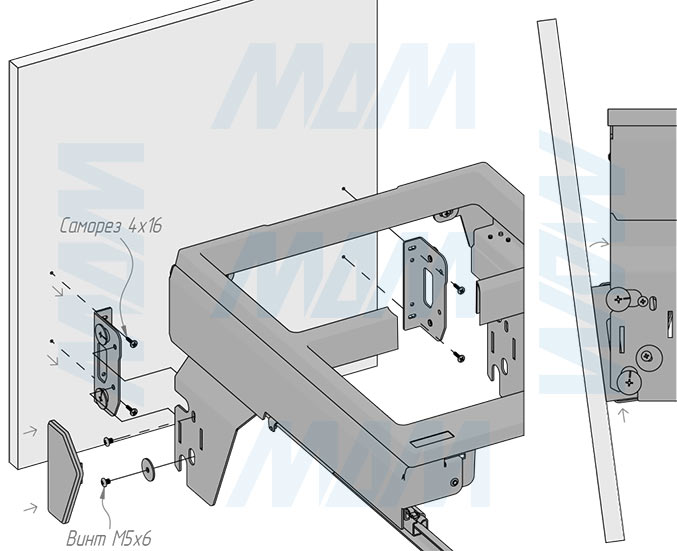 Установка системы PROBOX F45 для сортировки и хранения, 3 емкости (2x13+1x28 л), для фасадов шириной 450 мм (артикул MBN453-54DGMID), схема 7