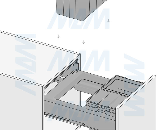 Установка системы PROBOX F45 для сортировки и хранения, 3 емкости (2x13+1x28 л), для фасадов шириной 450 мм (артикул MBN453-54DGMID), схема 9