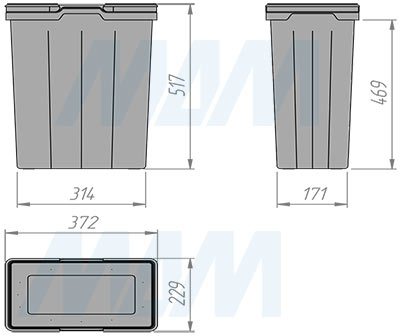 Размеры ведра PROBOX F45 33 л (артикул MBN453-63DGMID)