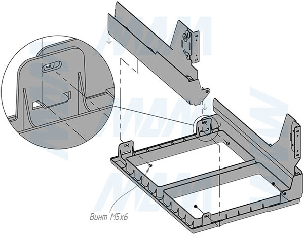 Установка системы PROBOX F45 для сортировки и хранения, 3 емкости (2x15+1x33 л), для фасадов шириной 450 мм (артикул MBN453-63DGMID), схема 3