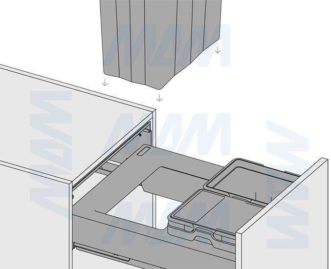 Установка системы PROBOX F45 для сортировки и хранения, 3 емкости (2x15+1x33 л), для фасадов шириной 450 мм (артикул MBN453-63DGMID), схема 9