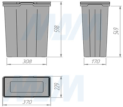 Размеры ведра PROBOX F45 37 л (артикул MBN453-69DGMID)