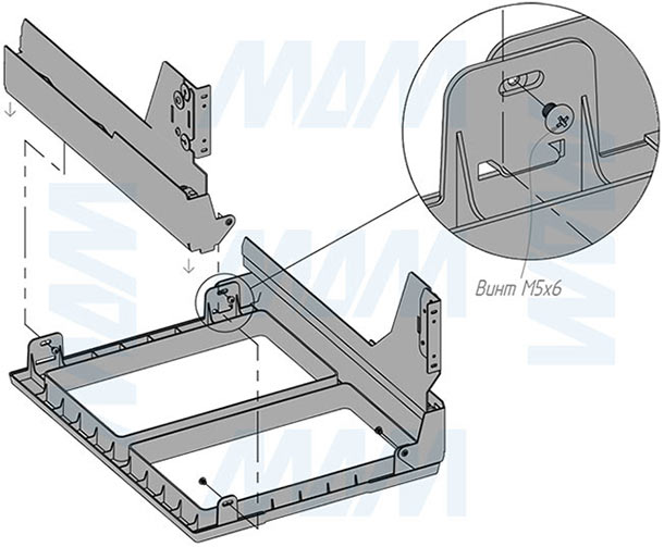 Установка системы PROBOX F45 для сортировки и хранения, 3 емкости (2x16+37 л), для фасадов шириной 450 мм (артикул MBN453-69DGMID), схема 3