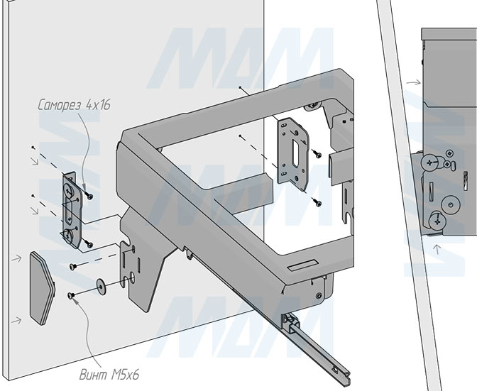 Установка системы PROBOX F45 для сортировки и хранения, 3 емкости (2x16+37 л), для фасадов шириной 450 мм (артикул MBN453-69DGMID), схема 7