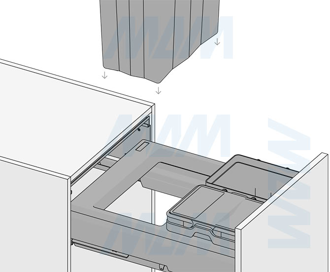 Установка системы PROBOX F45 для сортировки и хранения, 3 емкости (2x16+37 л), для фасадов шириной 450 мм (артикул MBN453-69DGMID), схема 9