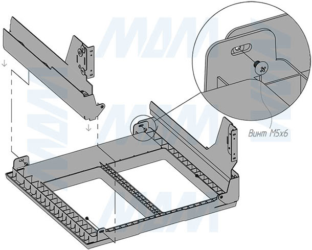 Установка системы PROBOX F60 для сортировки и хранения, 2 емкости (2x28 л), для фасадов шириной 600 мм (артикул MBN452-66DGMID), схема 3