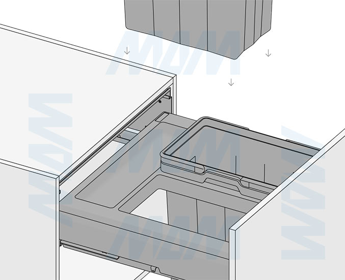 Установка системы PROBOX F60 для сортировки и хранения, 2 емкости (2x28 л), для фасадов шириной 600 мм (артикул MBN452-66DGMID), схема 9