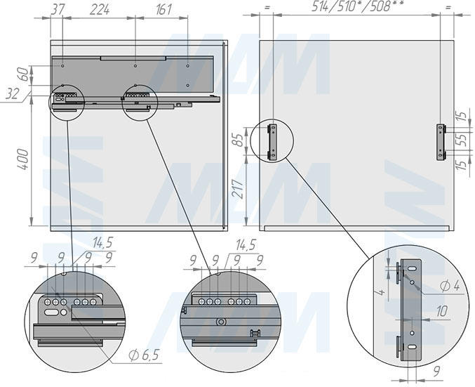 Установка системы PROBOX F60 для сортировки и хранения, 2 емкости (2x33 л), для фасадов шириной 600 мм (артикул MBN452-66DGMID), схема 1