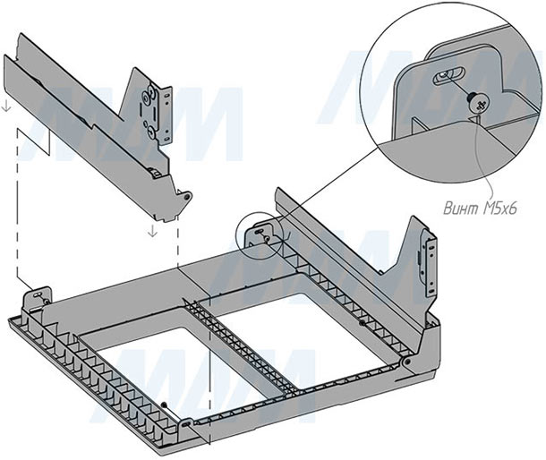 Установка системы PROBOX F60 для сортировки и хранения, 2 емкости (2x33 л), для фасадов шириной 600 мм (артикул MBN452-66DGMID), схема 3