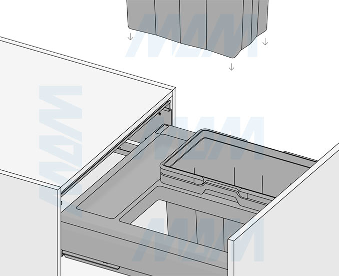 Установка системы PROBOX F60 для сортировки и хранения, 2 емкости (2x33 л), для фасадов шириной 600 мм (артикул MBN452-66DGMID), схема 9