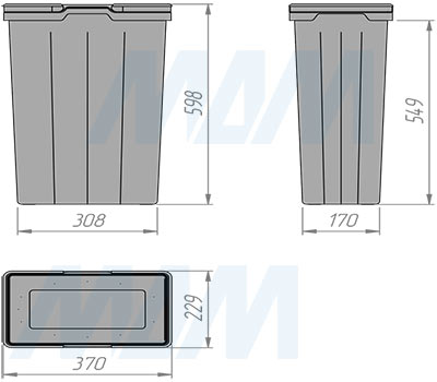 Размеры ведра PROBOX F60 37 л (артикул MBN602-74DGMID)