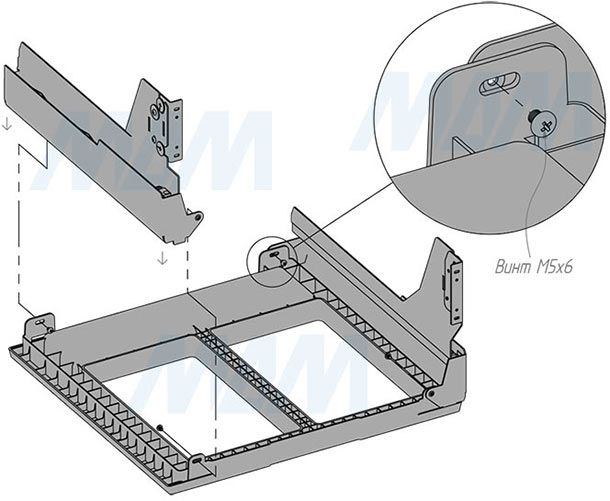 Установка системы PROBOX F60 для сортировки и хранения, 2 емкости (2x37 л), для фасадов шириной 600 мм (артикул MBN602-74DGMID), схема 3