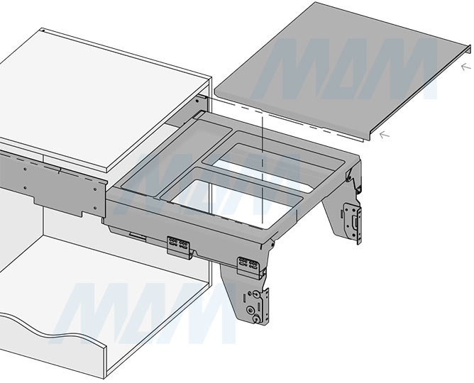 Установка системы PROBOX F60 для сортировки и хранения, 2 емкости (2x37 л), для фасадов шириной 600 мм (артикул MBN602-74DGMID), схема 6