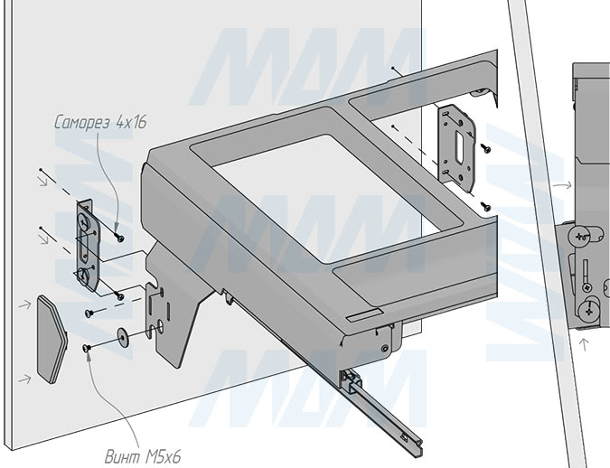 Установка системы PROBOX F60 для сортировки и хранения, 2 емкости (2x37 л), для фасадов шириной 600 мм (артикул MBN602-74DGMID), схема 7