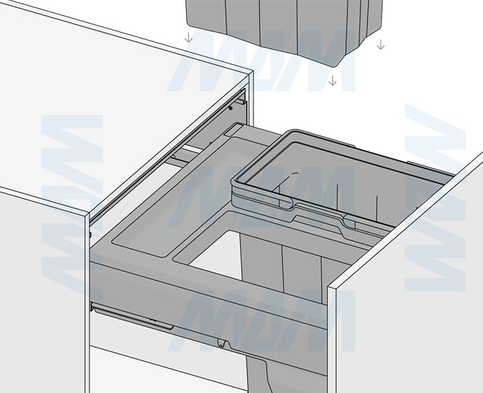 Установка системы PROBOX F60 для сортировки и хранения, 2 емкости (2x37 л), для фасадов шириной 600 мм (артикул MBN602-74DGMID), схема 9