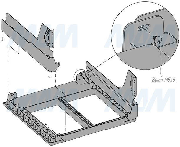 Установка системы PROBOX F60 для сортировки и хранения, 3 емкости (2x13+28 л), для фасадов шириной 600 мм (артикул MBN603-54DGMID), схема 3