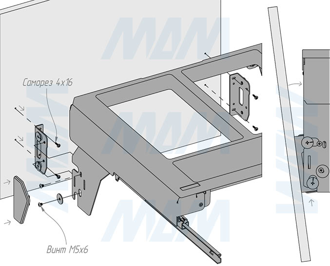 Установка системы PROBOX F60 для сортировки и хранения, 3 емкости (2x13+28 л), для фасадов шириной 600 мм (артикул MBN603-54DGMID), схема 7