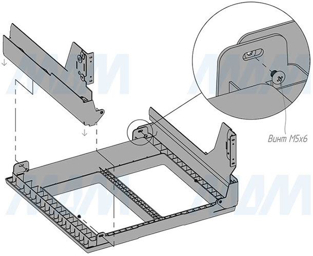 Установка системы PROBOX F60 для сортировки и хранения, 3 емкости (2x15+33 л), для фасадов шириной 600 мм (артикул MBN603-63DGMID), схема 3