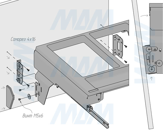 Установка системы PROBOX F60 для сортировки и хранения, 3 емкости (2x15+33 л), для фасадов шириной 600 мм (артикул MBN603-63DGMID), схема 7