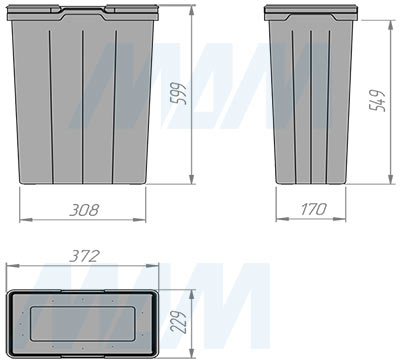Размеры ведра PROBOX F60 37 л (артикул MBN603-69DGMID)