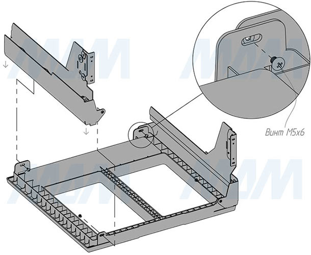 Установка системы PROBOX F60 для сортировки и хранения, 3 емкости (2x16+37 л), для фасадов шириной 600 мм (артикул MBN603-69DGMID), схема 3