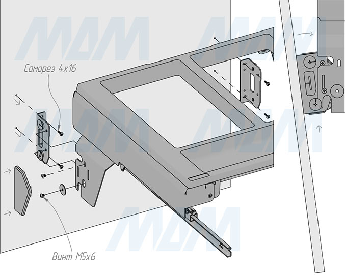 Установка системы PROBOX F60 для сортировки и хранения, 3 емкости (2x16+37 л), для фасадов шириной 600 мм (артикул MBN603-69DGMID), схема 7