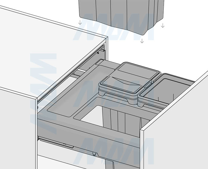 Установка системы PROBOX F60 для сортировки и хранения, 3 емкости (2x16+37 л), для фасадов шириной 600 мм (артикул MBN603-69DGMID), схема 9