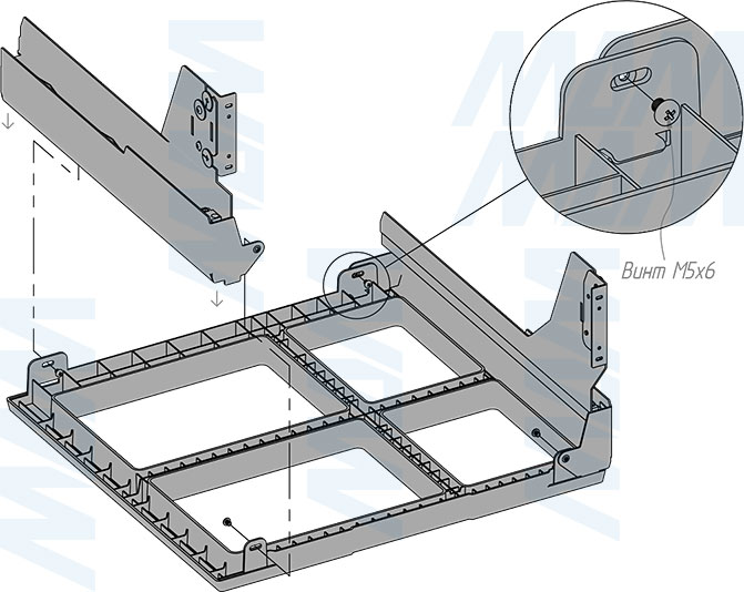 Установка системы PROBOX MAX F60 для сортировки и хранения, 4 емкости (2x13 л + 2x24 л), для фасадов шириной 600 мм (артикул MBN604-74DGMAX), схема 3