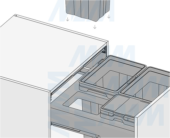 Установка системы PROBOX MAX F60 для сортировки и хранения, 4 емкости (2x13 л + 2x24 л), для фасадов шириной 600 мм (артикул MBN604-74DGMAX), схема 9