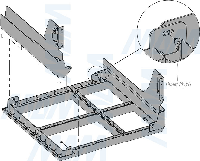 Установка системы PROBOX MAX F60 для сортировки и хранения, 4 емкости (2x15 л + 2x27 л), для фасадов шириной 600 мм (артикул MBN604-84DGMAX), схема 3