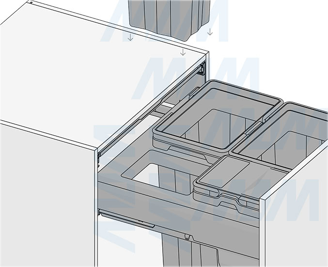 Установка системы PROBOX MAX F60 для сортировки и хранения, 4 емкости (2x15 л + 2x27 л), для фасадов шириной 600 мм (артикул MBN604-84DGMAX), схема 9