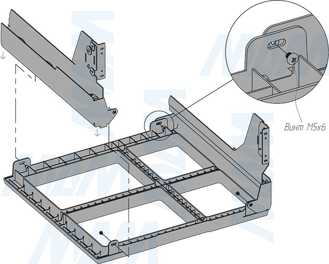 Установка системы PROBOX MAX F60 для сортировки и хранения, 4 емкости (2x16 л + 2x31 л), для фасадов шириной 600 мм (артикул MBN604-94DGMAX), схема 3