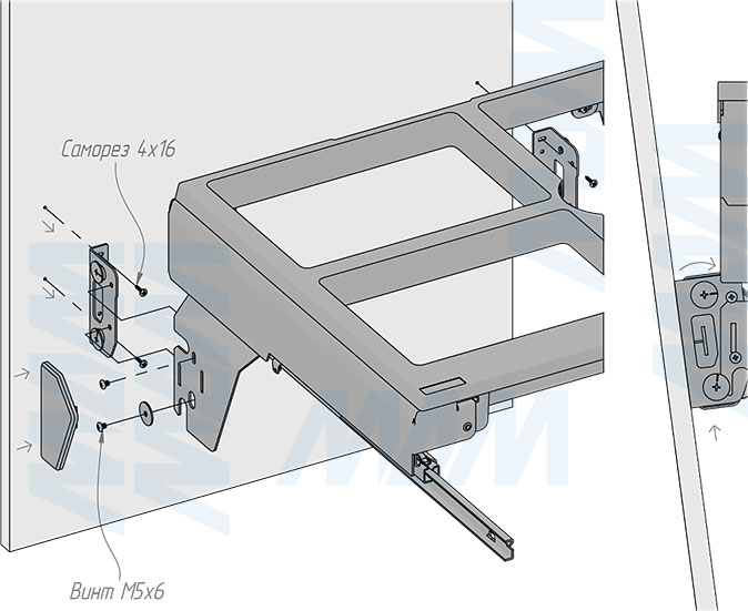 Установка системы PROBOX MAX F60 для сортировки и хранения, 4 емкости (2x16 л + 2x31 л), для фасадов шириной 600 мм (артикул MBN604-94DGMAX), схема 7