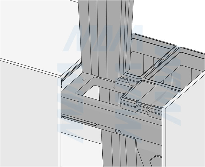 Установка системы PROBOX MAX F60 для сортировки и хранения, 4 емкости (2x16 л + 2x31 л), для фасадов шириной 600 мм (артикул MBN604-94DGMAX), схема 9
