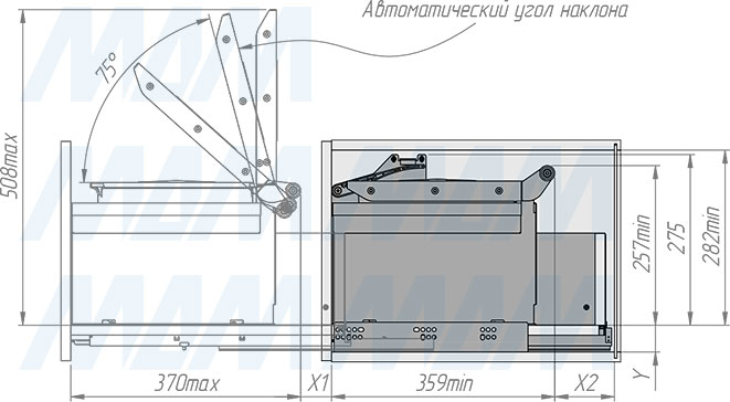 Установка системы MOVEBIN M60A для сортировки мусора и хранения, 2 емкости (16,5л+10л), установка в ящик, автоматическая крышка (артикул MVB060AGM), схема 2
