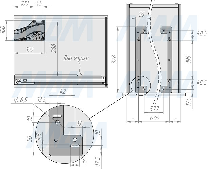 Установка системы MOVEBIN M80A для сортировки мусора и хранения, 3 емкости (16,5л+10л+10л), установка в ящик, автоматическая крышка (артикул MVB080AGM), схема 1