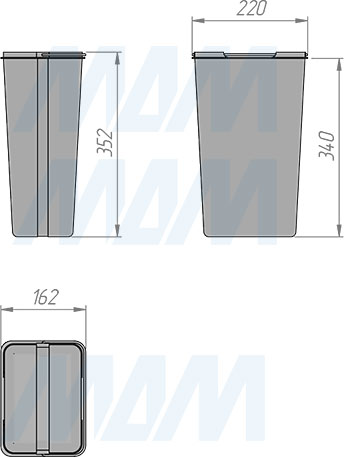 Размеры ведра 10 л системы TOWER для сортировки мусора и хранения (артикул PA 605/1)