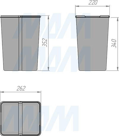 Размеры ведра 16 л системы TOWER для сортировки и хранения (артикул PA 605/1)
