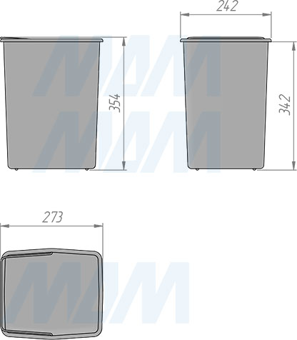 Размеры ведра 18 л системы TOWER для сортировки мусора и хранения (артикул PA 609/1)