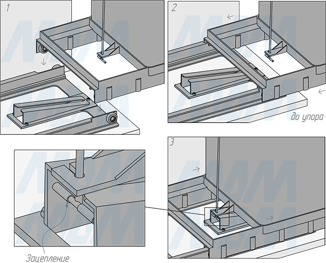 Установка системы TOWER  для сортировки мусора с ведром 18 л, нижнее крепление (артикул PA 609/1), схема 3