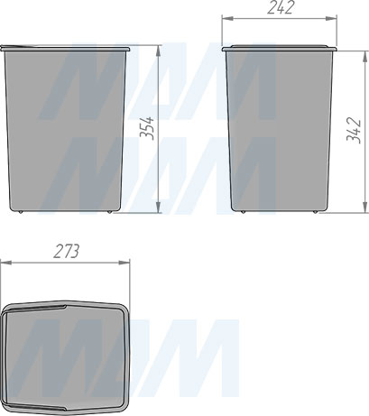 Размеры ведра 18 л системы TOWER для сортировки мусора и хранения (артикул PAP609/1)