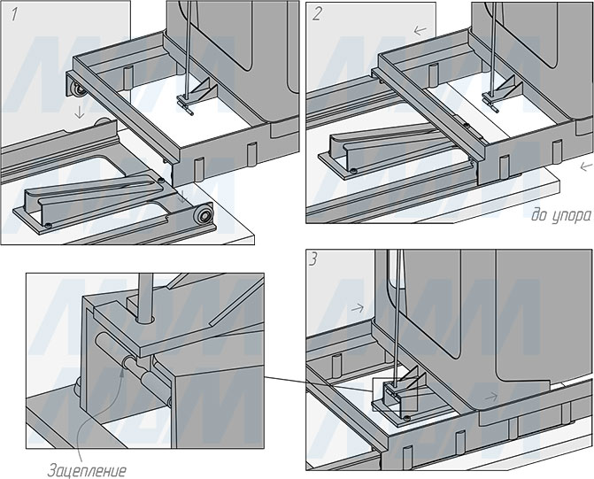 Установка системы TOWER для сортировки мусора с ведром 18 л, нижнее крепление (артикул PAP609/1), схема 3