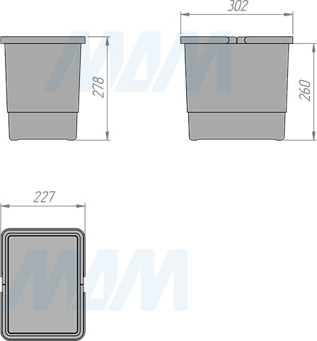 Размеры подвесного ведра SWING 15 л для мусора (артикул PBNASG28)
