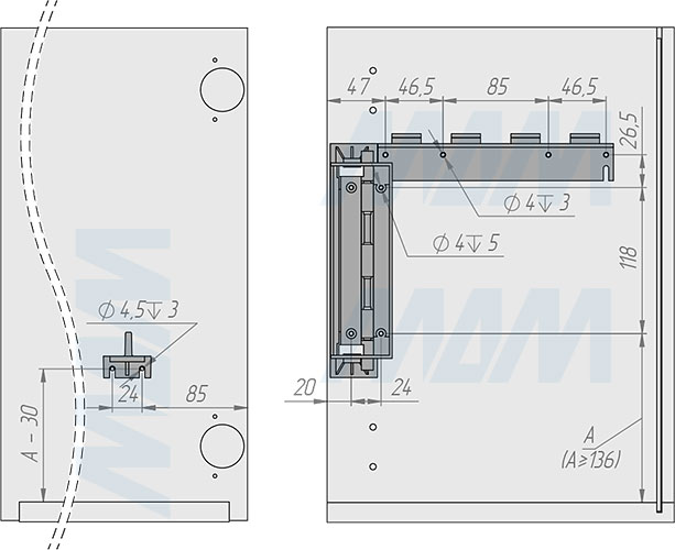 Установка подвесного ведра SWING 15 л для мусора, с крышкой (артикул PBNASG28), схема 1