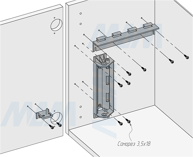 Установка подвесного ведра SWING 15 л для мусора, с крышкой (артикул PBNASG28), схема 2