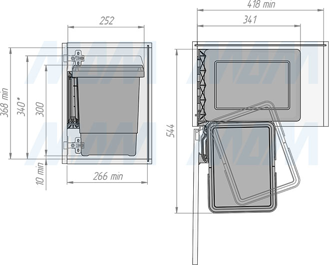 Установка подвесного ведра SWING 15 л для мусора, с крышкой (артикул PBNASG28), схема 4