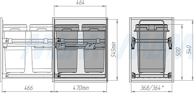 Установка системы KOMBI 40 с двумя ведрами для сортировки и хранения (артикул PCGMSL40GG), схема 2