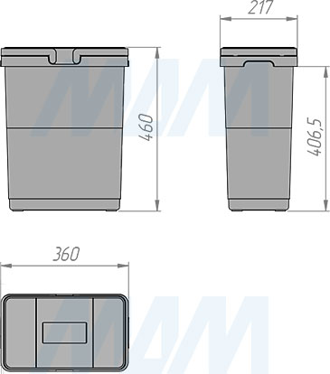 Размеры ведра 30 л системы KOMBI 30 для сортировки и хранения (артикул PKBGME301MG)