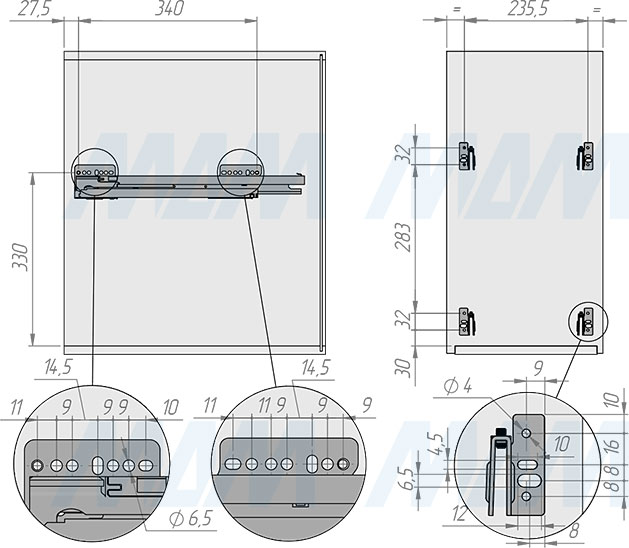 Установка системы KOMBI 30 с одним ведром для сортировки и хранения (артикул PKBGME301MG), схема 1