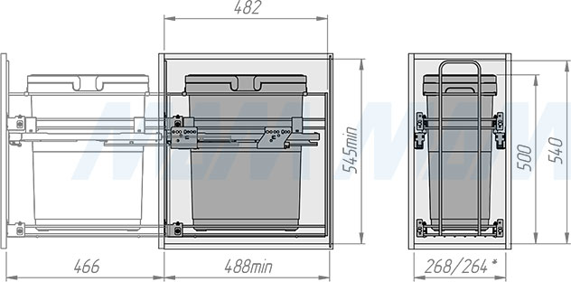 Установка системы KOMBI 30 с одним ведром для сортировки и хранения (артикул PKBGME301MG), схема 2